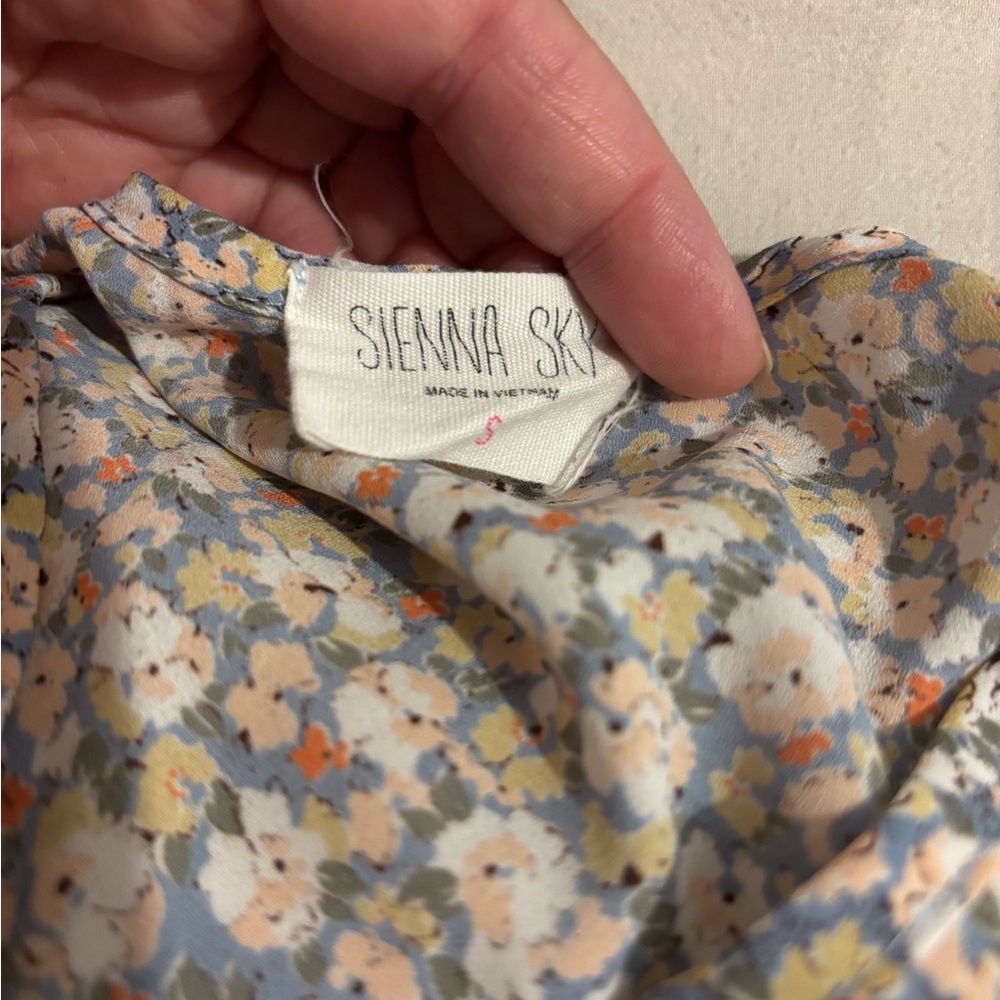 Sienna Sky Soft Floral Top in Light Blue, Peach & Olive
